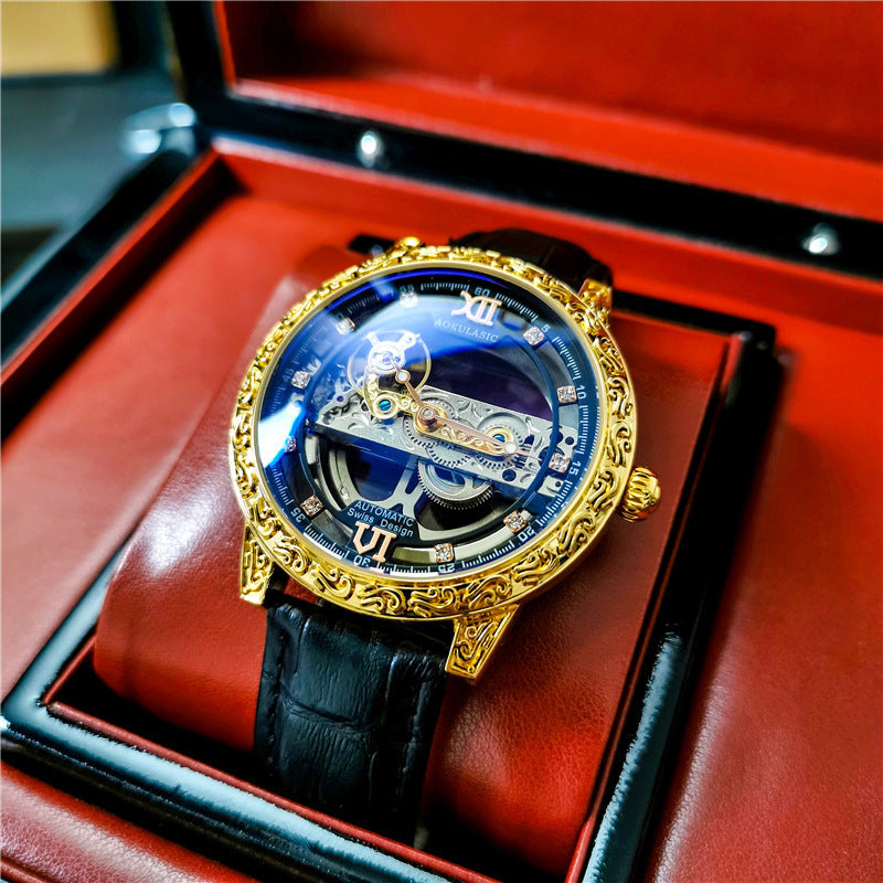 Montre mécanique automatique hommes double face Hollow étanche