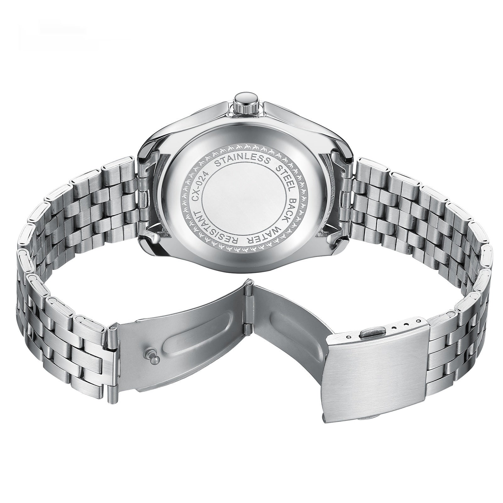 Homme d'affaires élégant montre avec les mains lumineuses