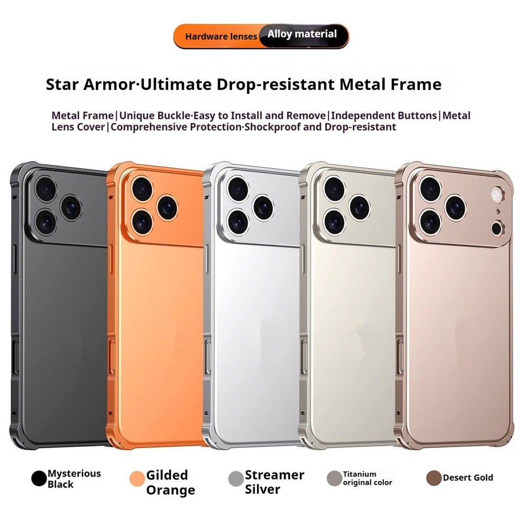 Coque de téléphone mobile avec boucle de hippocampe et quatre coins cadre en métal anti-drop
