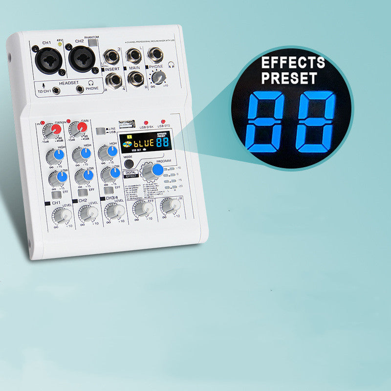 Mancheze4 Mini 4-channel Sound Card Mixer Bluetooth 88 Effets USB Mixer 4-channel Recordi