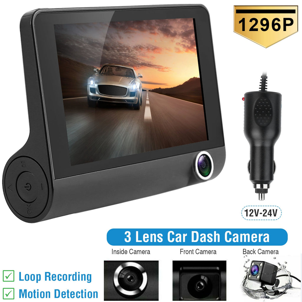 1296P Voiture DVR Dash Camera 4En 3 Lens Vehicle Drive Recorder Enregistrement sans couture