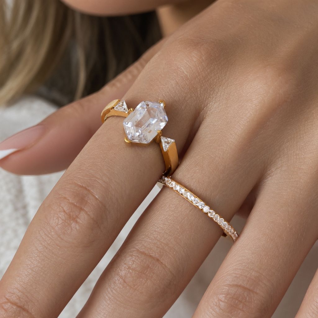 Zircon bague en acier inoxydable pour femmes