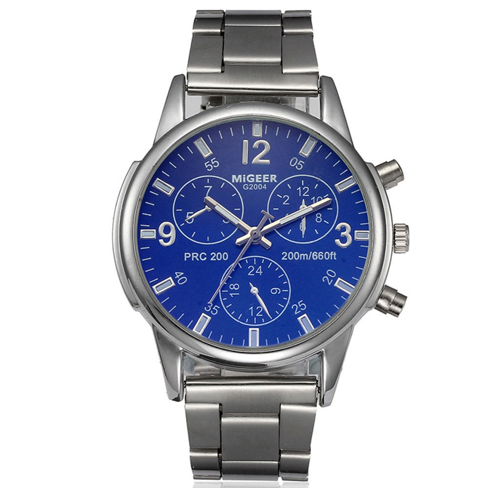 Fausse mode simple Ceinture en acier à trois yeux Montre Quartz