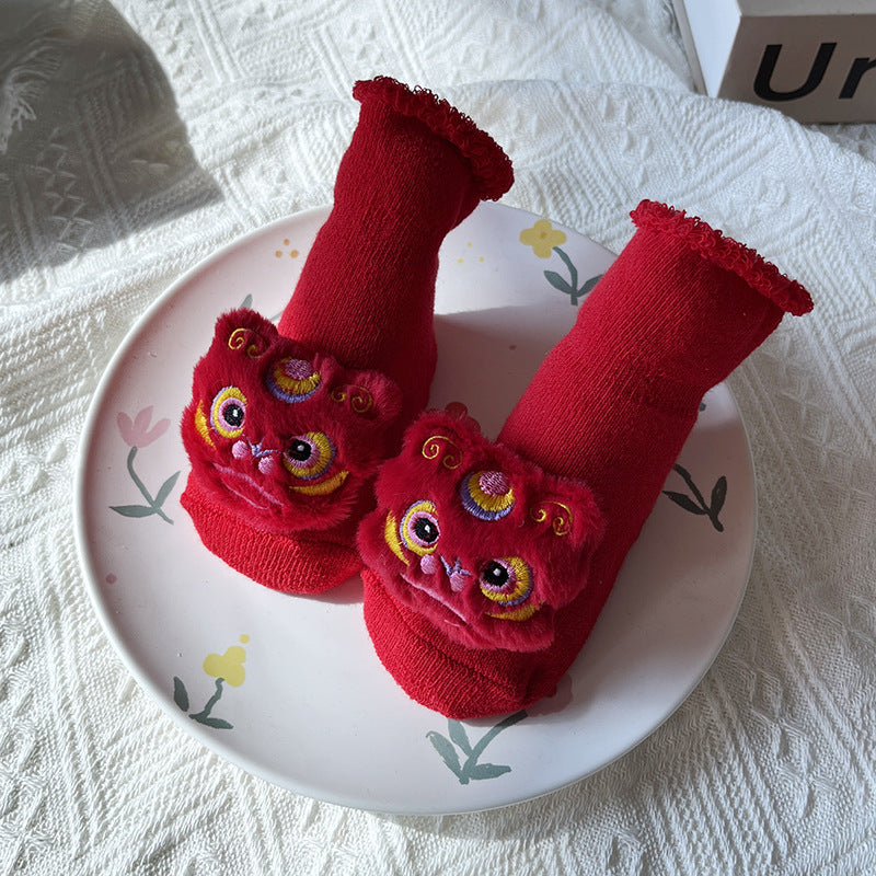 Bébé Hiver Grand Rouge Terry Chaussettes de sol antidérapantes