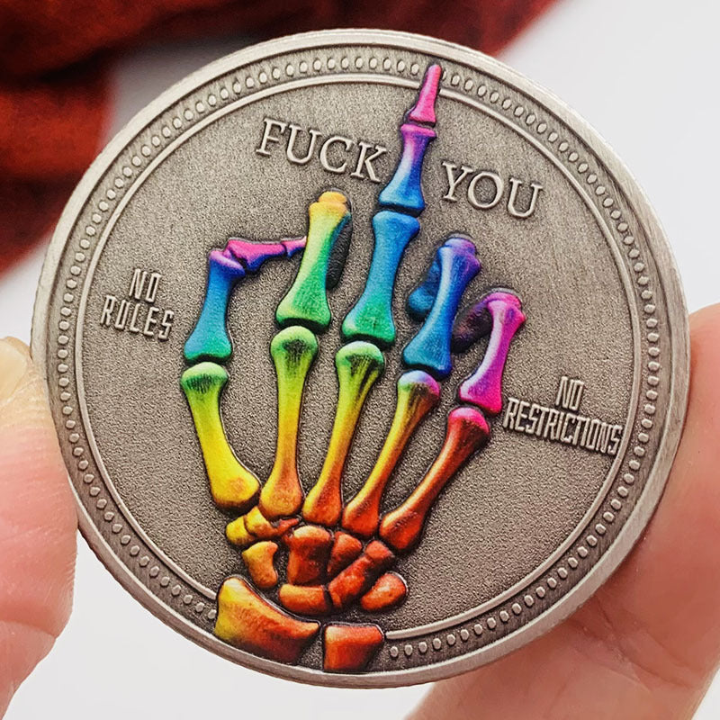 Crâne-et-doigt Design Imprimé couleur nickelé Antique Médaille commémorative d'argent
