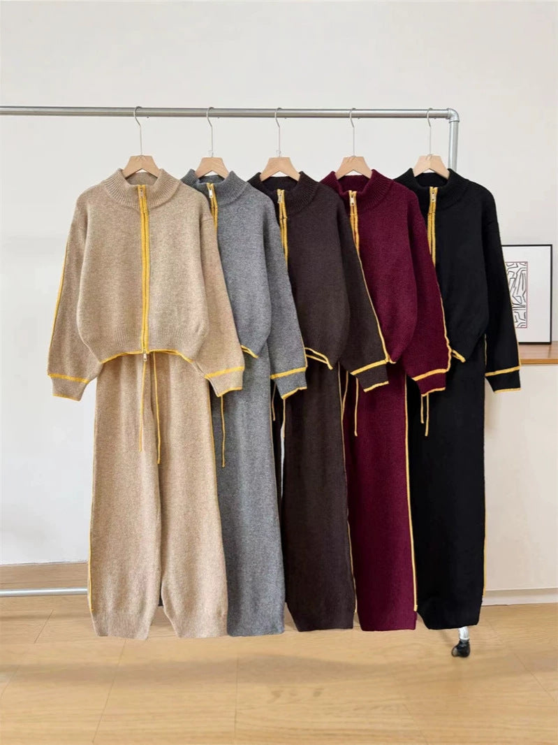 Women's Knitted Sweater and Cardigan Set, Two-Piece Casual