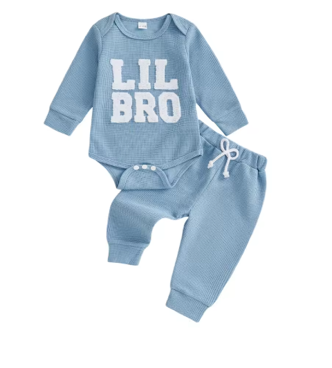 Costume de bébé en tricot de gaufre européen et américain bleu