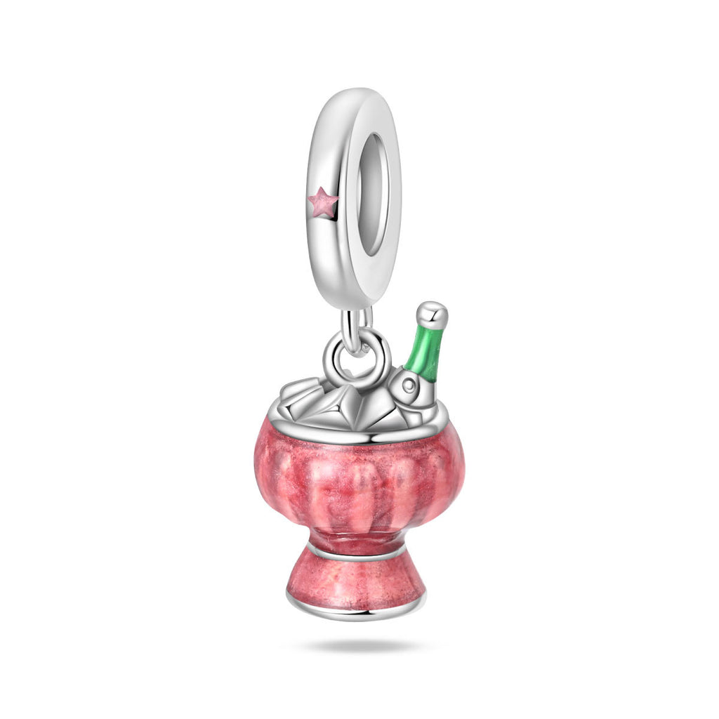 Bracelet pendentif en verre de bière et en verre de vin à thème festif