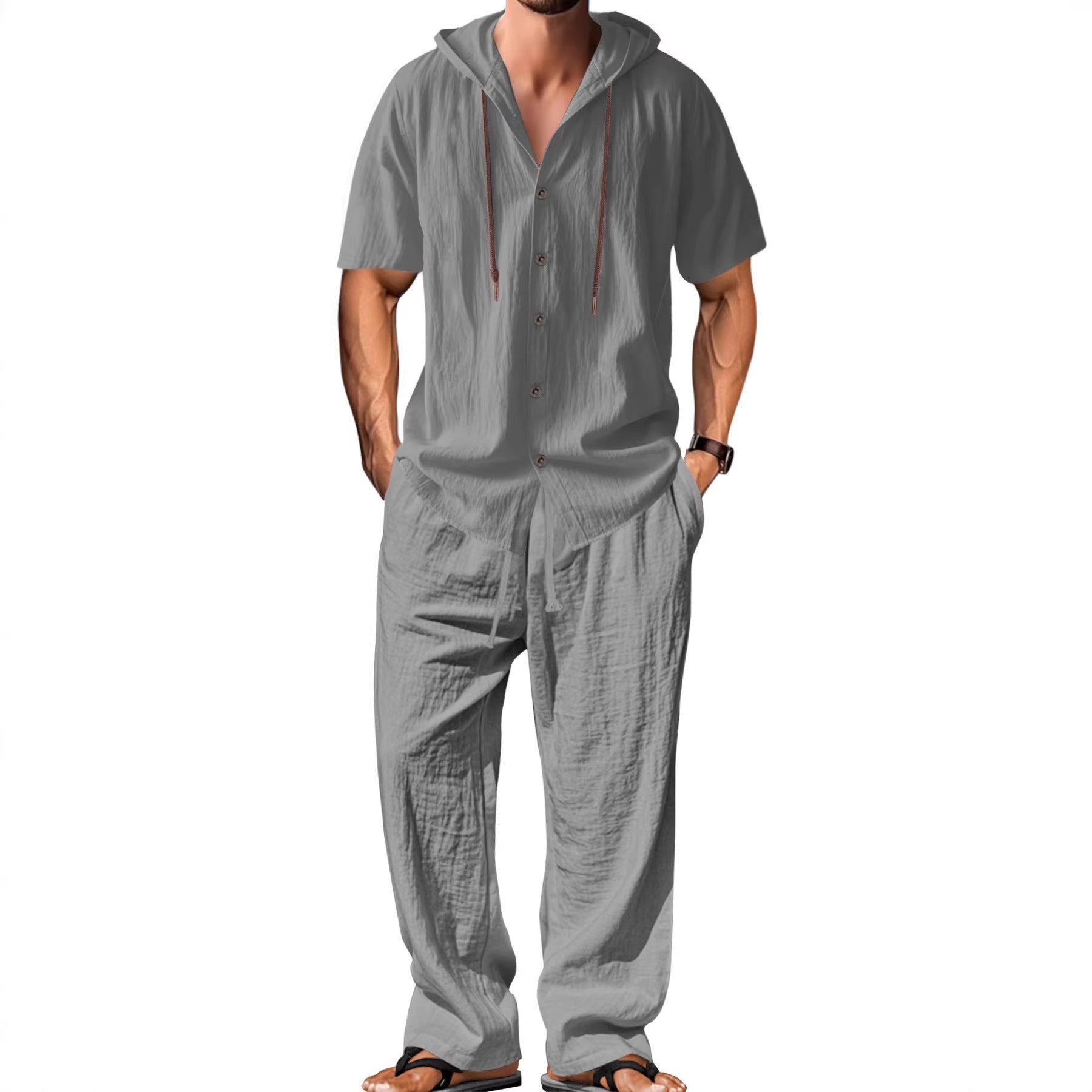 Chemise à manches courtes en lin et pantalons détendus