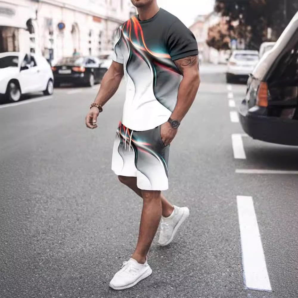 T-shirt casual homme Short deux-pièces imprimé Sportswear