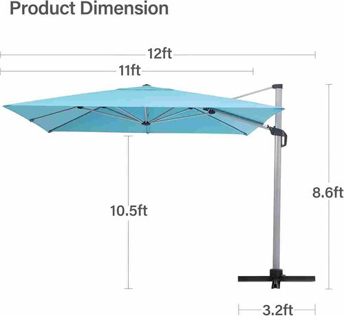 11' X 11' Ft Cantilever Parapluie de patio 360 Rotation Système de tilting intégré Offset Umbre