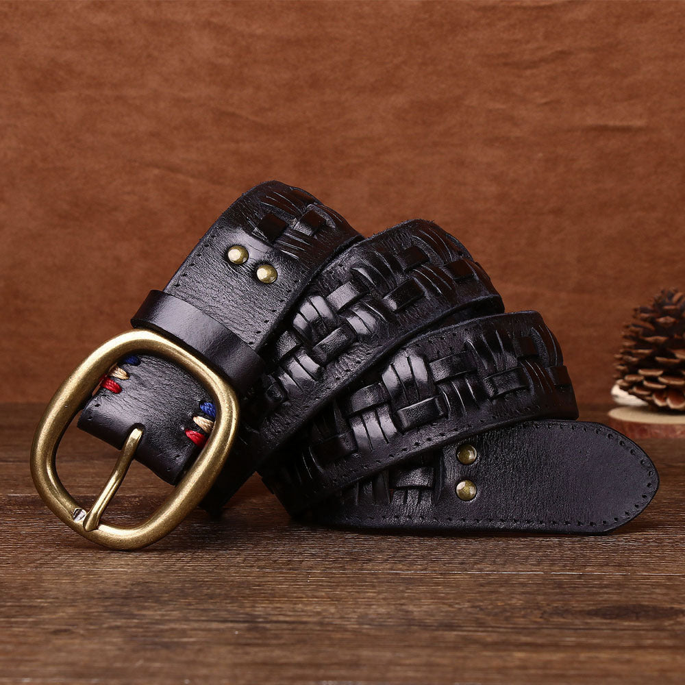 Ceinture en cuir de vache tissée à la main pour hommes
