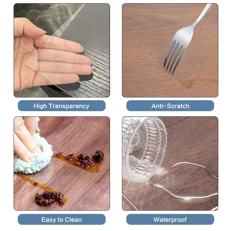 Protecteur de table transparent -2.0mm Épaisseur imperméable Couverture de table en PVC résistant pour Din