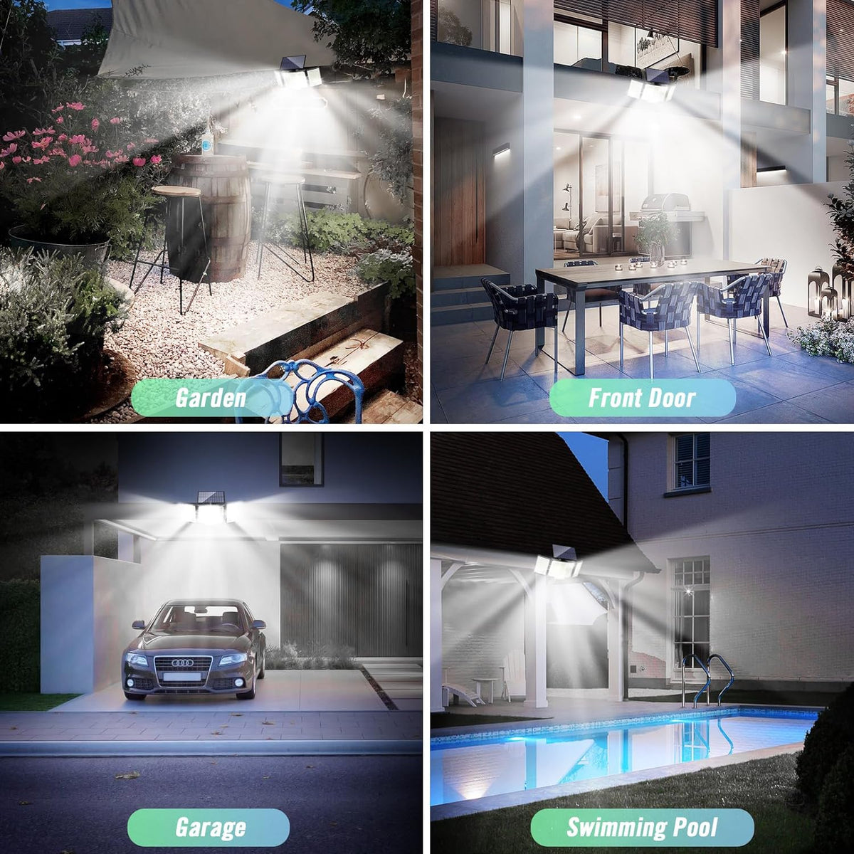 1/2 Pack Solar Lights Outdoor 348 LED Motion Sensor Lights With Remote Control 3 Head Waterp