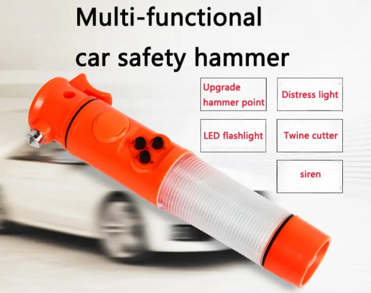 Hammer multifonctionnel rouge et jaune pour la sécurité automobile avec lampe de poche