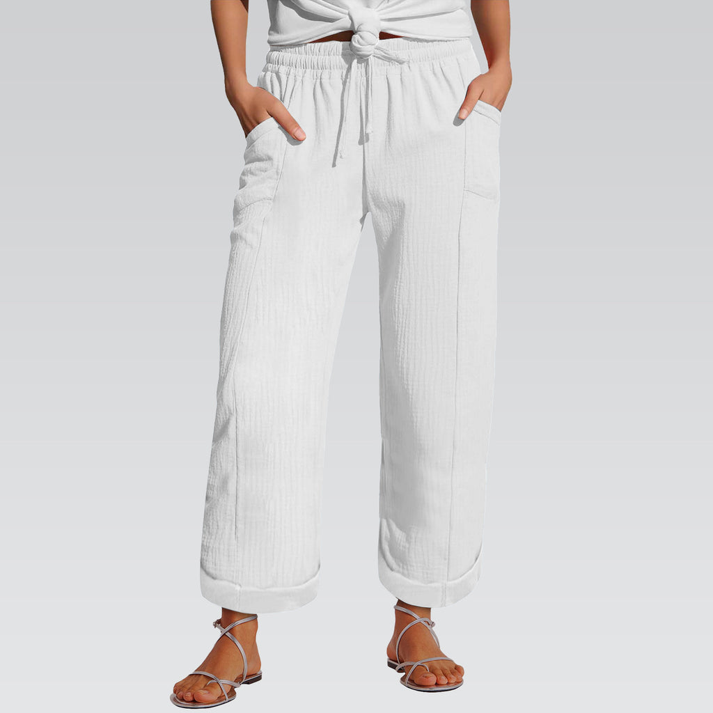 Pantalon à large jambe à ceinture haute taille pour femmes