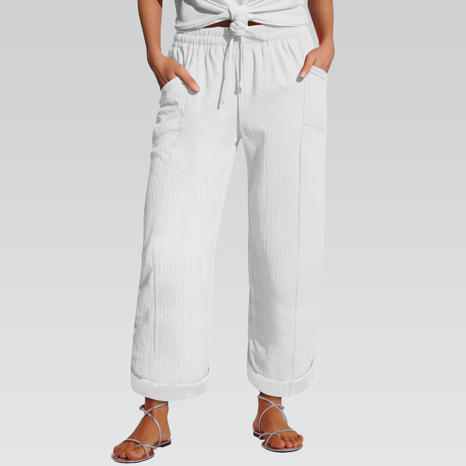 Pantalon à large jambe à ceinture haute taille pour femmes