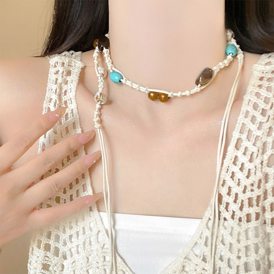 Bohemian style fleur tissée style ethnique fait main perles en bois Ceinture de femmes Loisirs H