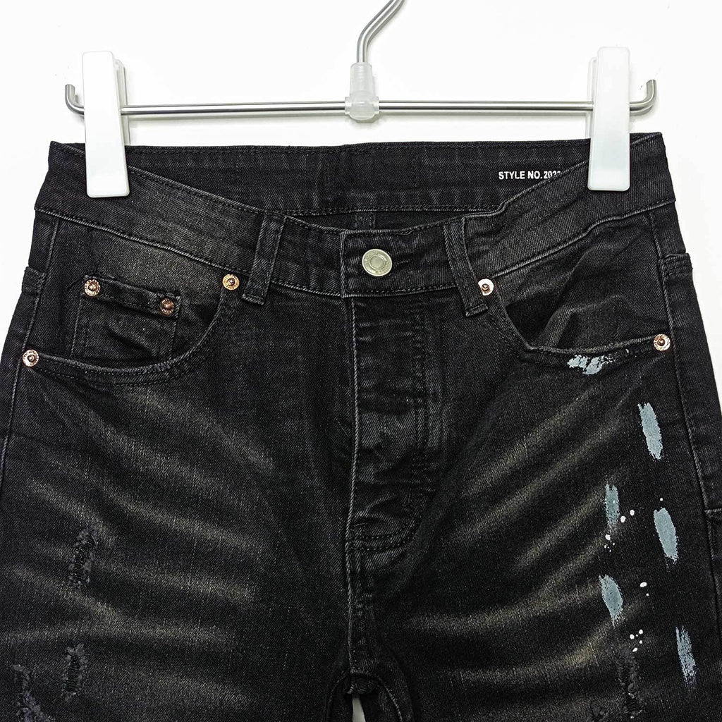 American High Street Ripped Stretch Paint Splash Straight Jeans Hommes