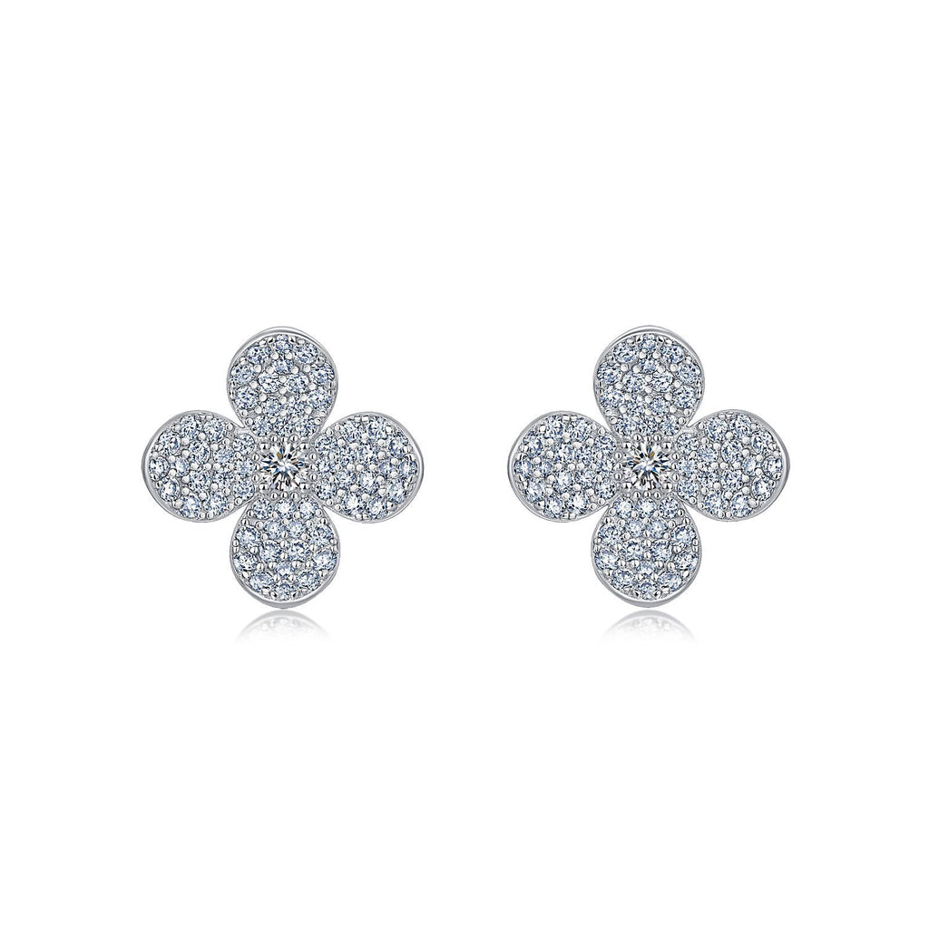 S925 Boucles d'oreilles Sterling Silver Pave Clover