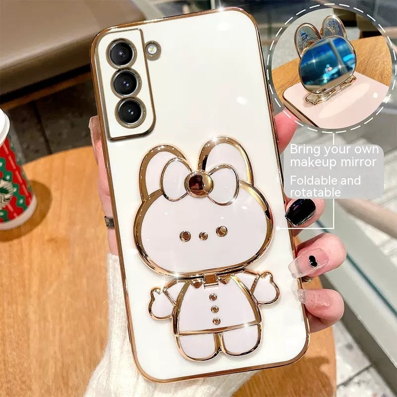 Bord droit Plaqué 6D Phone Case S22 Rabbit maquillage miroir protection Manche