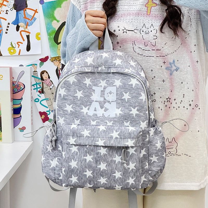 Star-print Backpack Minimalist Letter Design Léger