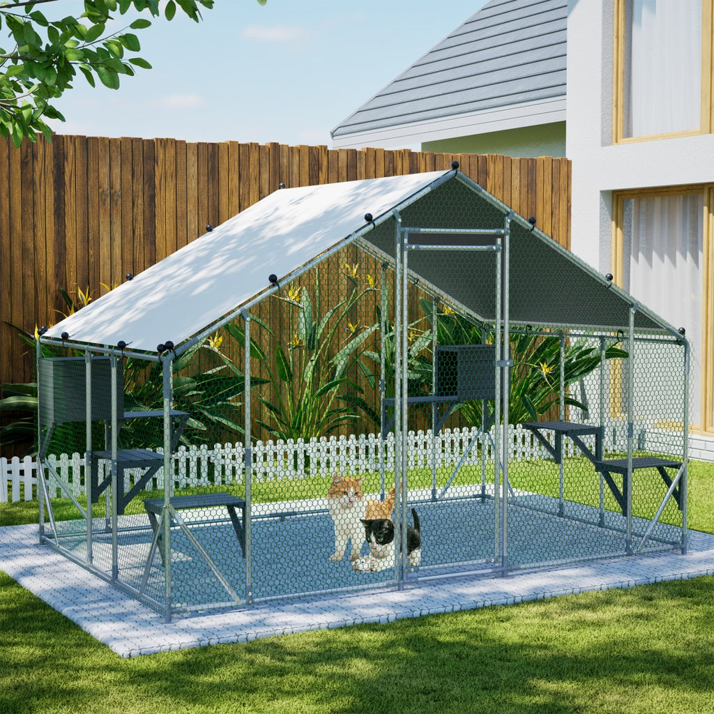 Extra robuste 3x2m en métal extérieur Cage de chat - Plate-forme en bois massif DIY