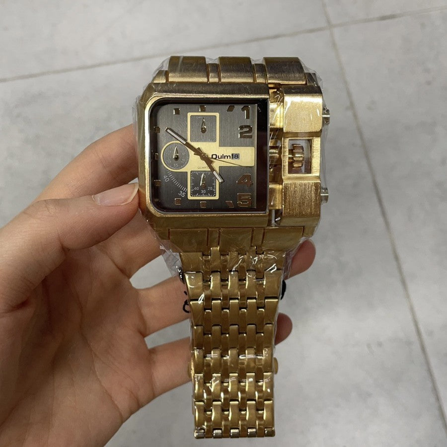 Montre homme à quartz carré en acier avec calendrier