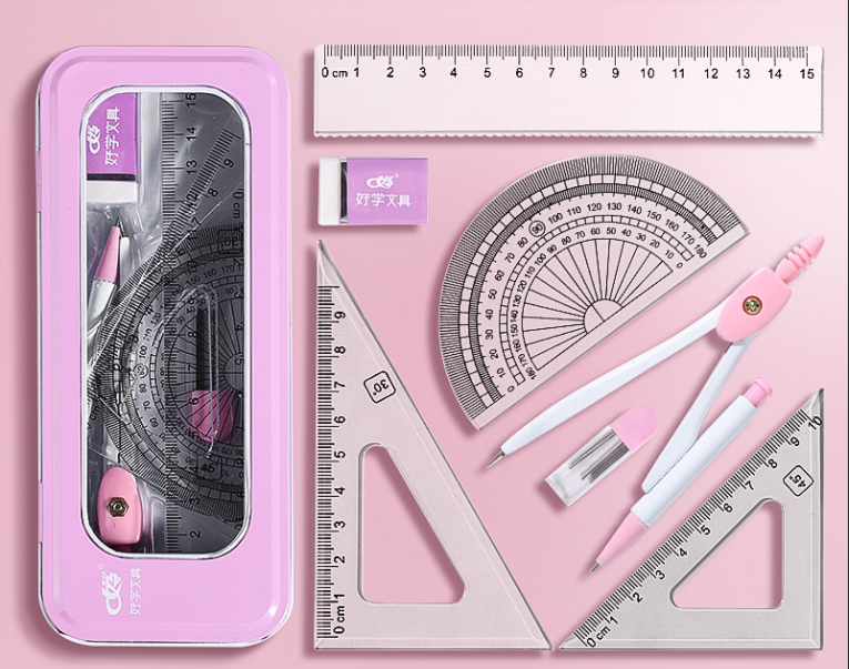 15cm Hard Ruler & Compass Set Blue Pink 1 Set