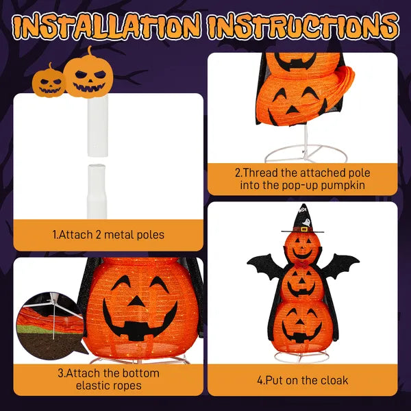 5ft Orange 3-Tier tissu rétractable citrouille Halloween Light Decor avec Cape & Wings