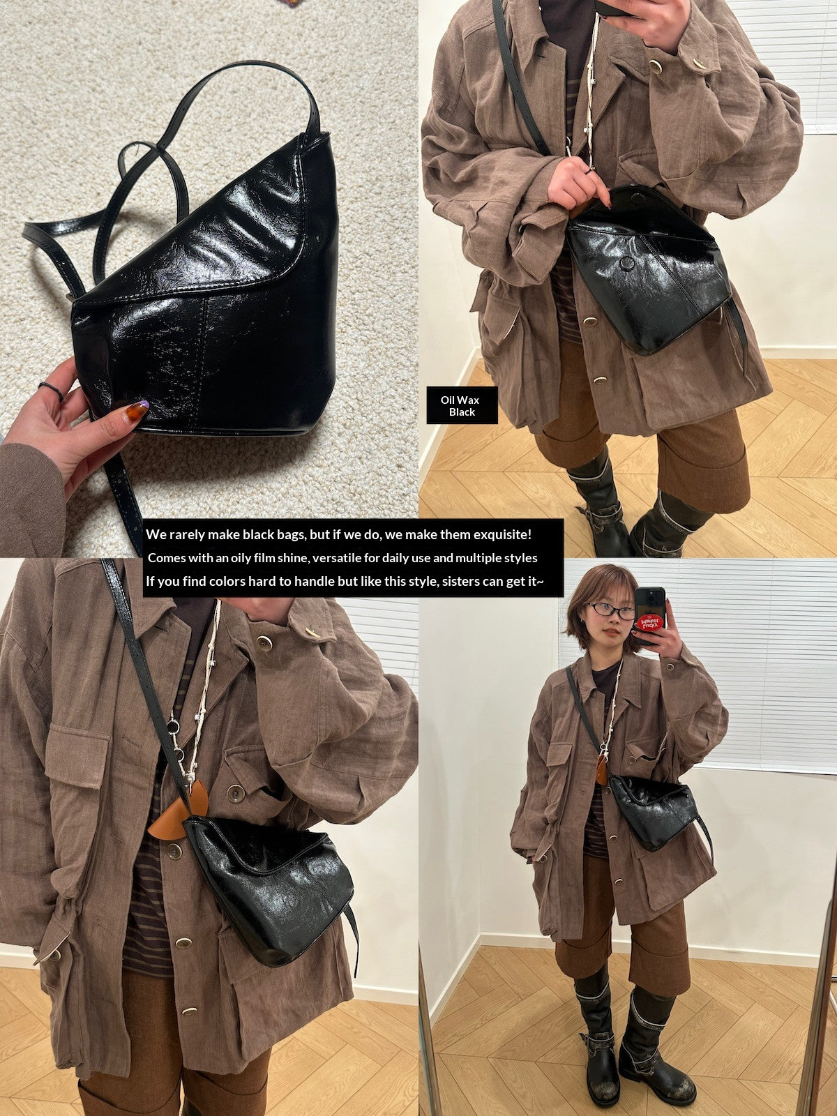 Arrivée Niche-design Sac de corps en cuir ciré à l'huile