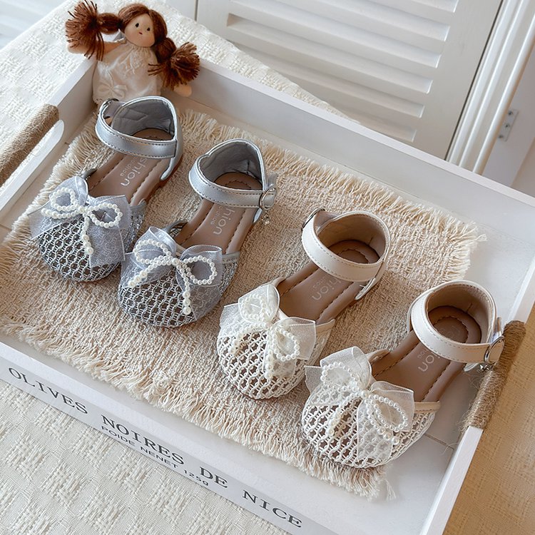 Chaussures Mesh Princesse Transparente d'été avec orteil doux et mesh Bow Sandales