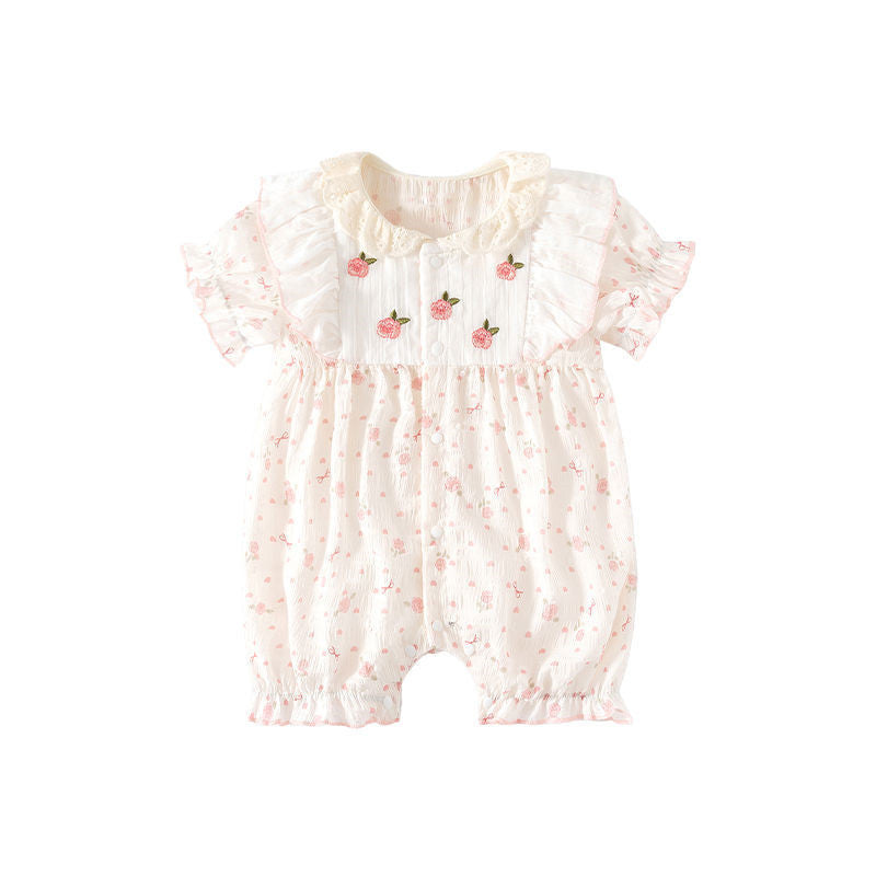 Été Thin Super mignon doux manches courtes Romper Crawling Suit