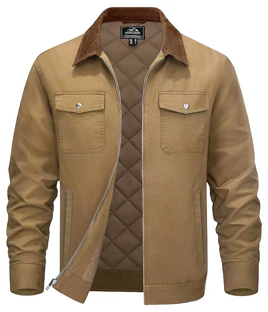 Vêtements en coton rembourrés pour hommes Col Polo à manches longues Couleur solide Chaud Loose Casual