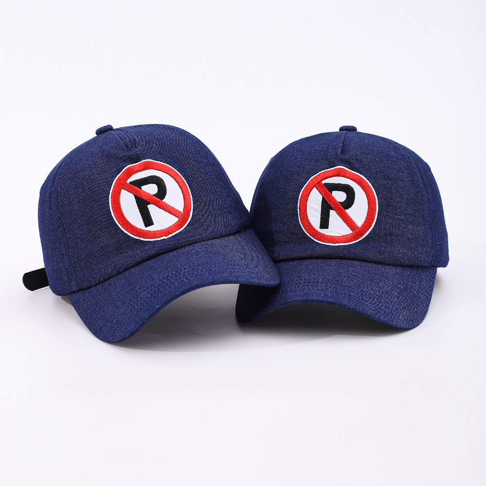 Interdiction P Pas de panneau de stationnement Broded Denim Baseball Cap - American Retro réglable B
