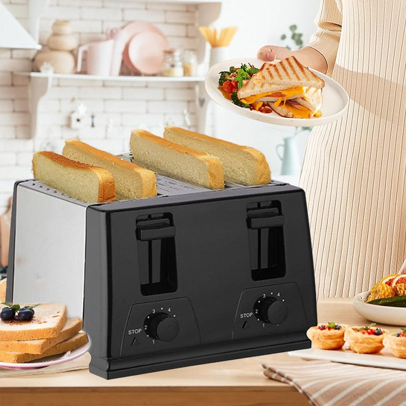 Grille-pain de cuisine 4 Slice Steel Variable Defrost Rechauffer la fente extra large