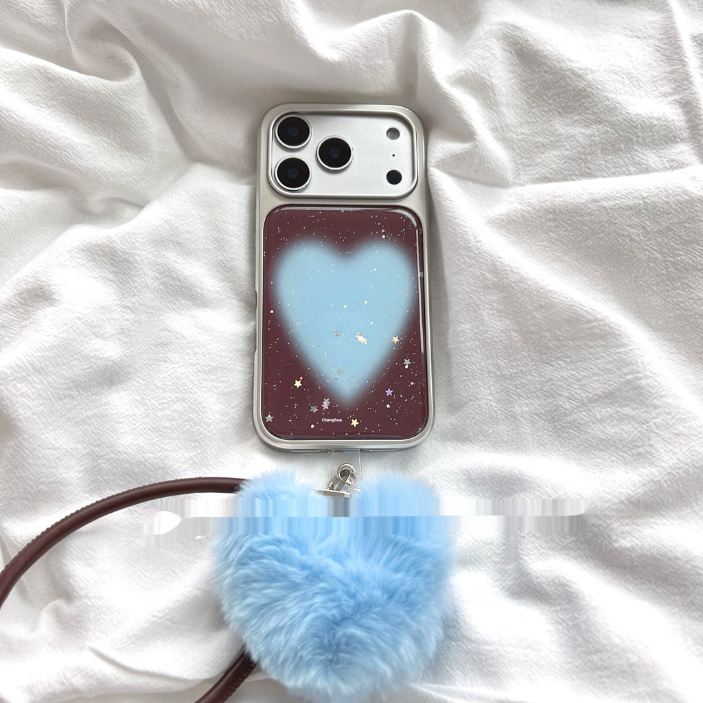 Cas haut de gamme de téléphone bleu glutteur brun Cœur