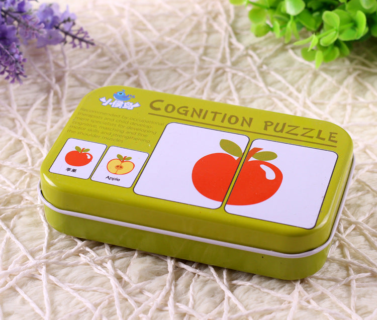 Littératie pour enfants Carte cognitive Baby Iron Box Puzzle Reading Card Jouets