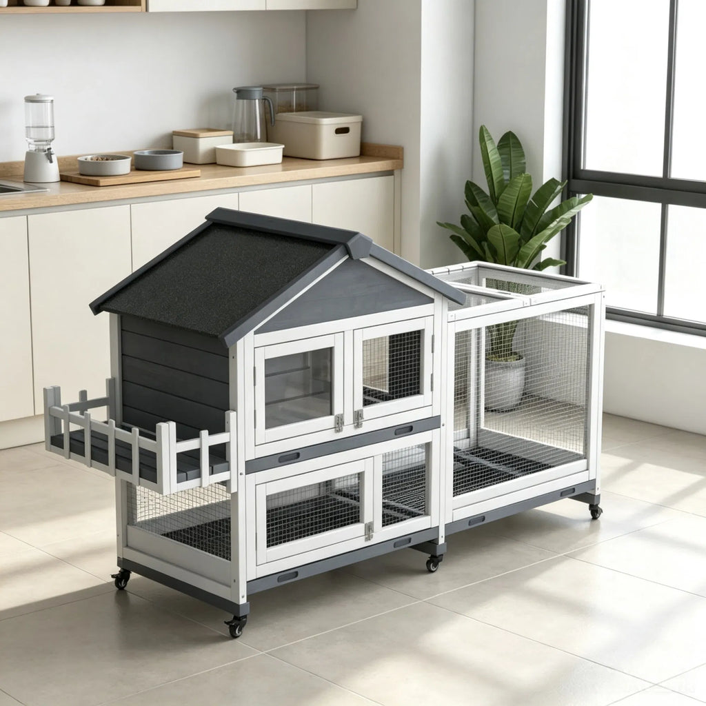 Gris 65" Spacieuse Hutch en bois de lapin: Pet Playpen avec toit ouvert pour un accès facile et St