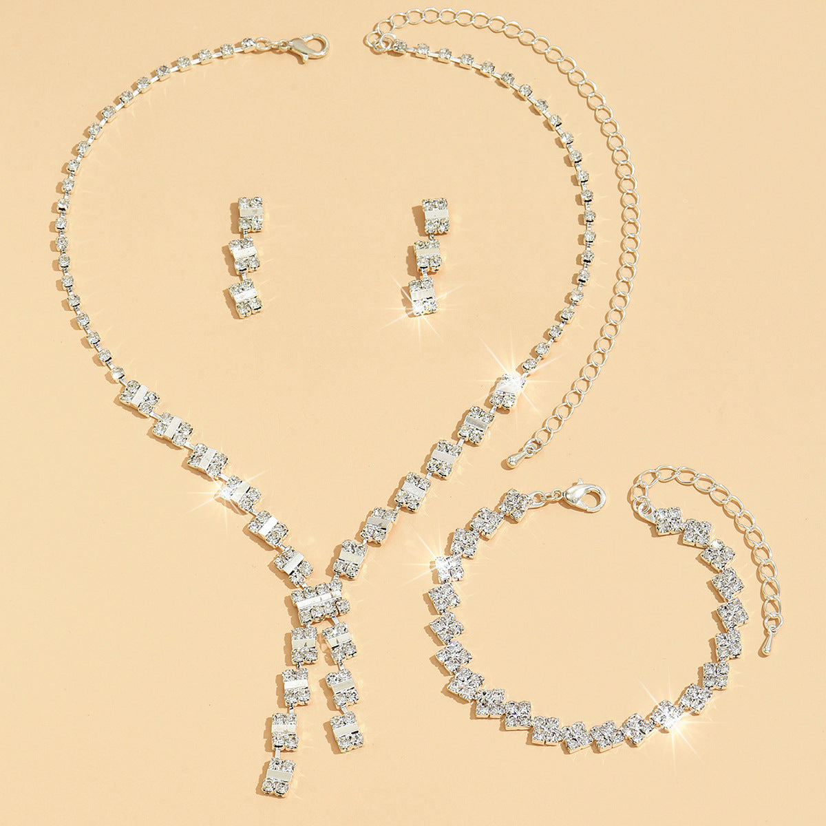 Ensemble de bijoux femmes Baguette Square Y-Drop CZ 3Pcs