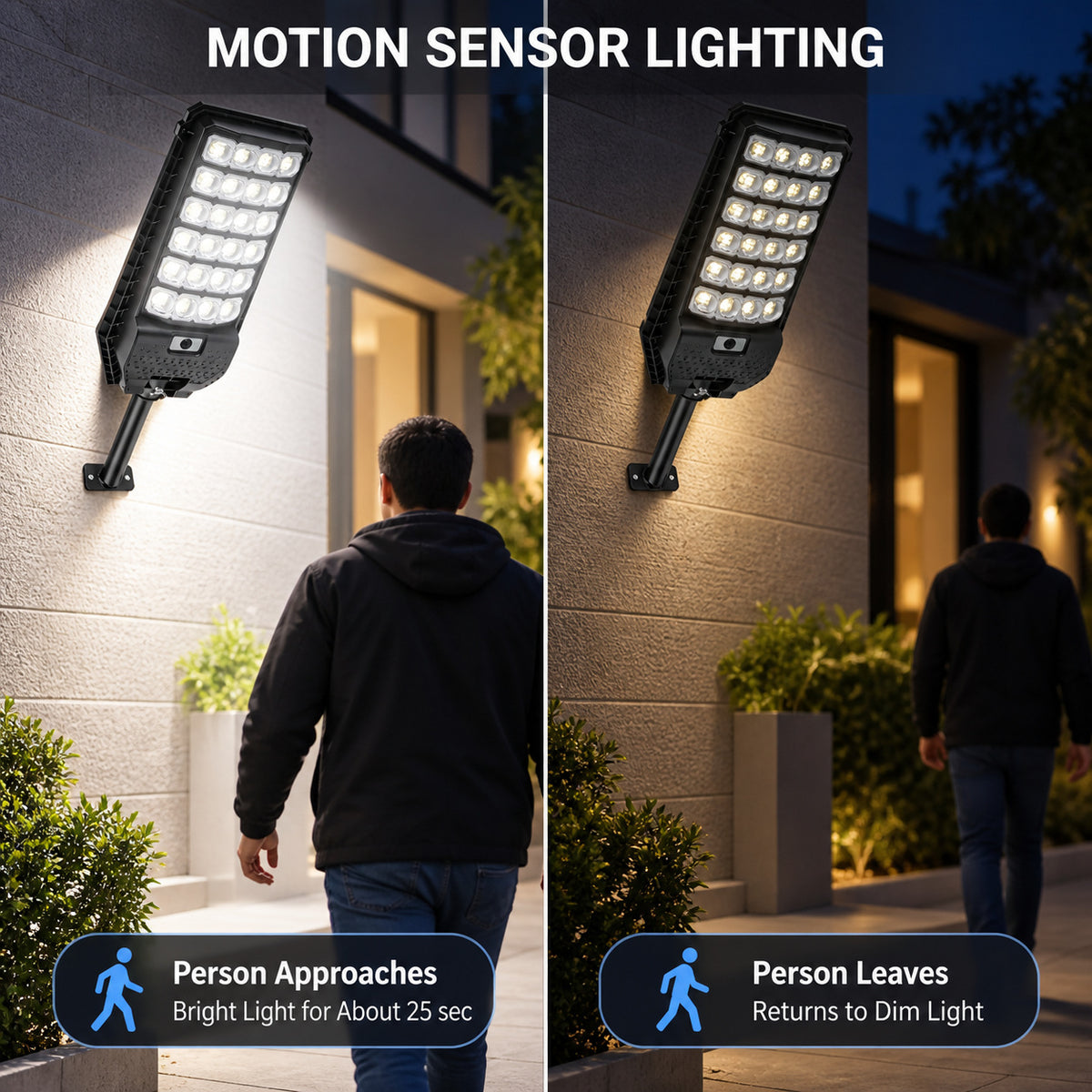 Solar Powered Motion Sensor Outdoor Light W7208 6 Noir pour Garden Yard Street Wall LED