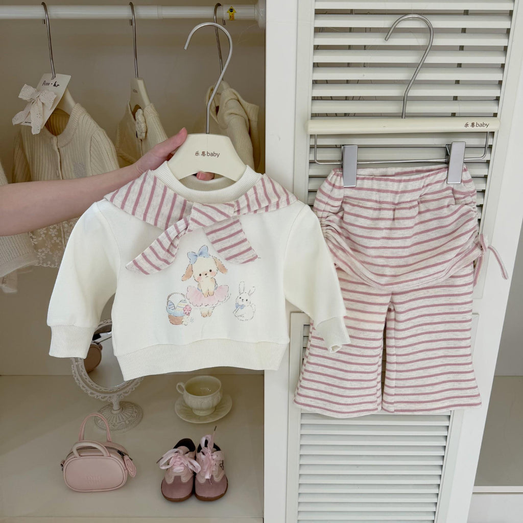 Ensemble de pantalons à fond de ventre rayé et de weater fille bébé