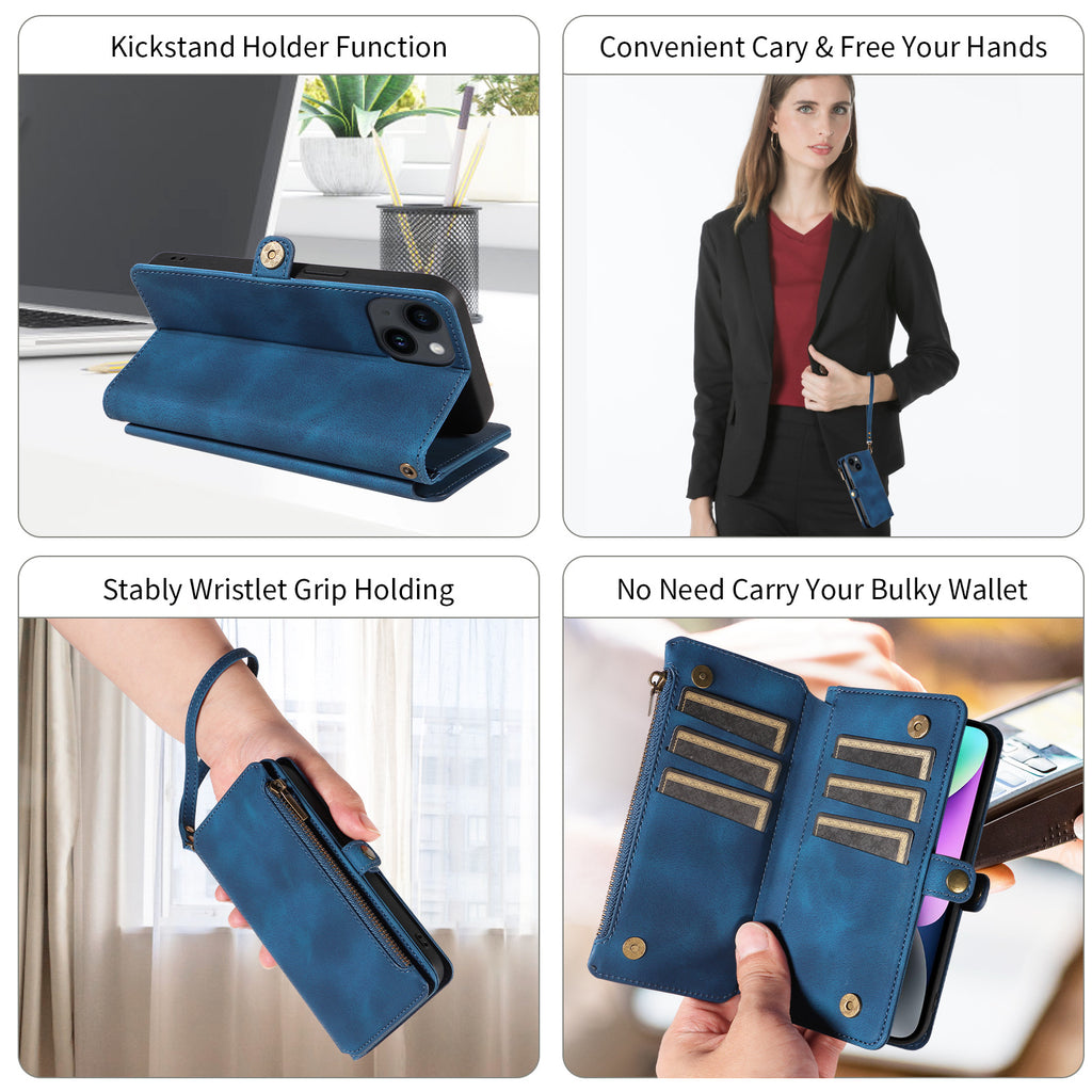 Wallet Flip zipper téléphone en cuir Case