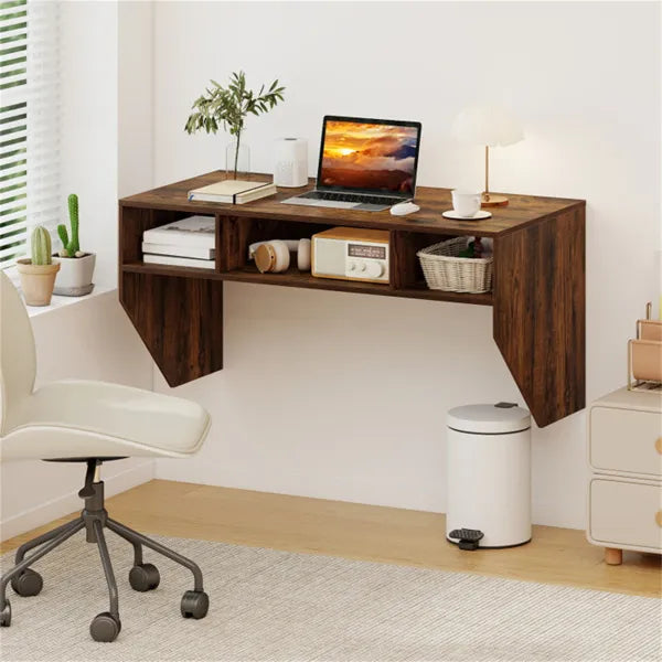 Rustic Brown bureau d'ordinateur flottant mural avec stockage 3-Cube