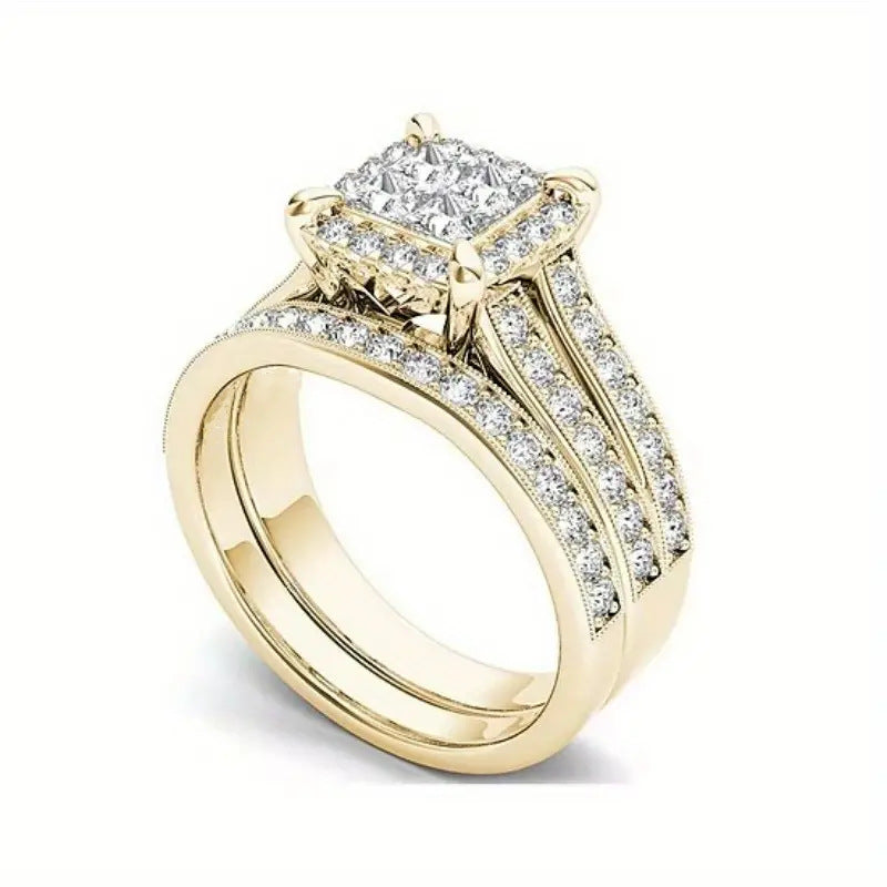 Anneau en zircon plaqué or pour femmes