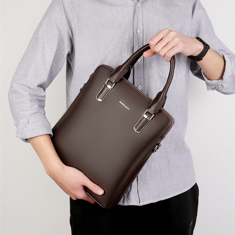 Sac à main pour hommes Double Tir Grande capacité Business Computer Bag Tactile en cuir authentique F