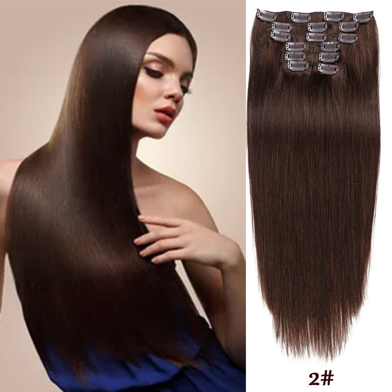 Clip-in cheveux réels cheveux humains sept-pièces ensemble 14 pouces 70g extensions de cheveux Perruque