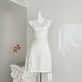 Dentelle blanche Openwork Design Robe sans manches