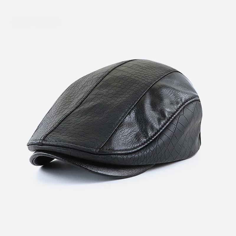 Style américain Vintage PU Leather Artistic Patchwork Newsboy Cap