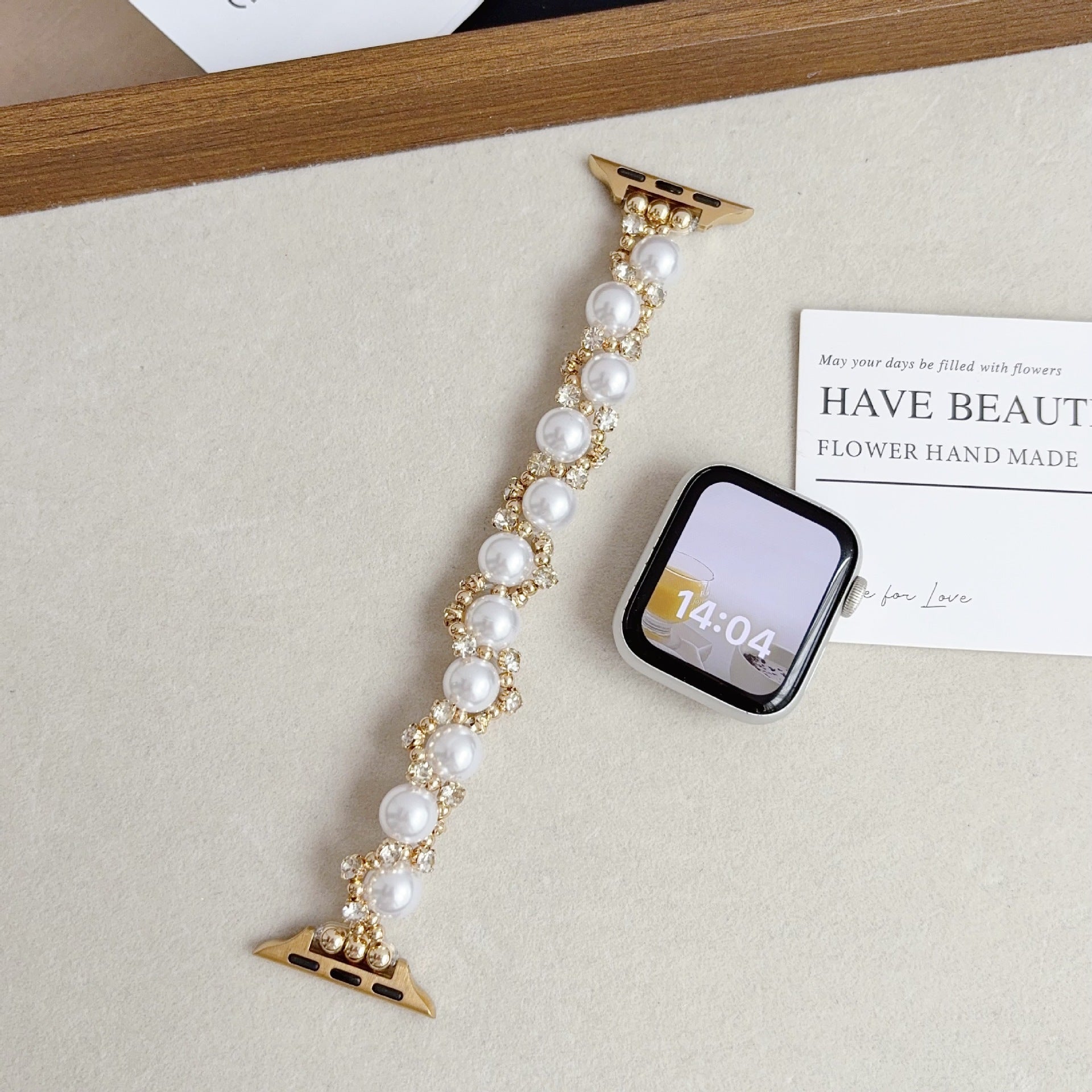 Bracelet IWatch 10 de style français avec diamant brillant et bracelet en perles